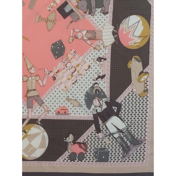 DAVINCI Black & Pink With Art Print Silk Scarf 35"/ 32” EX COND - Picture 8 of 12